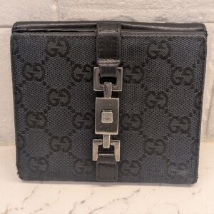 Gucci Jackie GG Canvas/Leather Bifold Wallet - GUC Black 4.75x4.25 Inches
